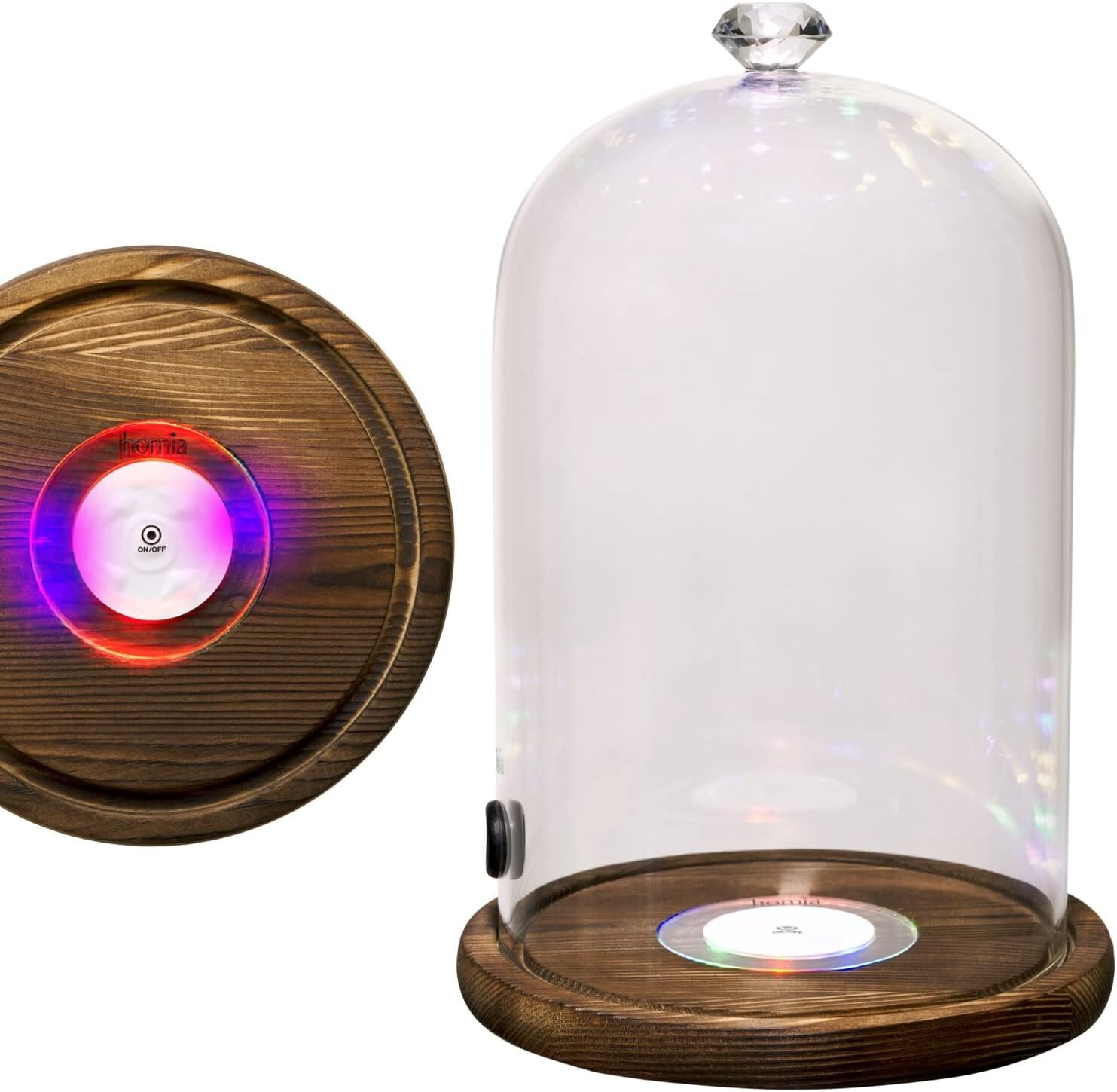 Smoking Gun Accessory LED lights Glass Dome 10.2 x 5.5 Lid Wooden Base Glass