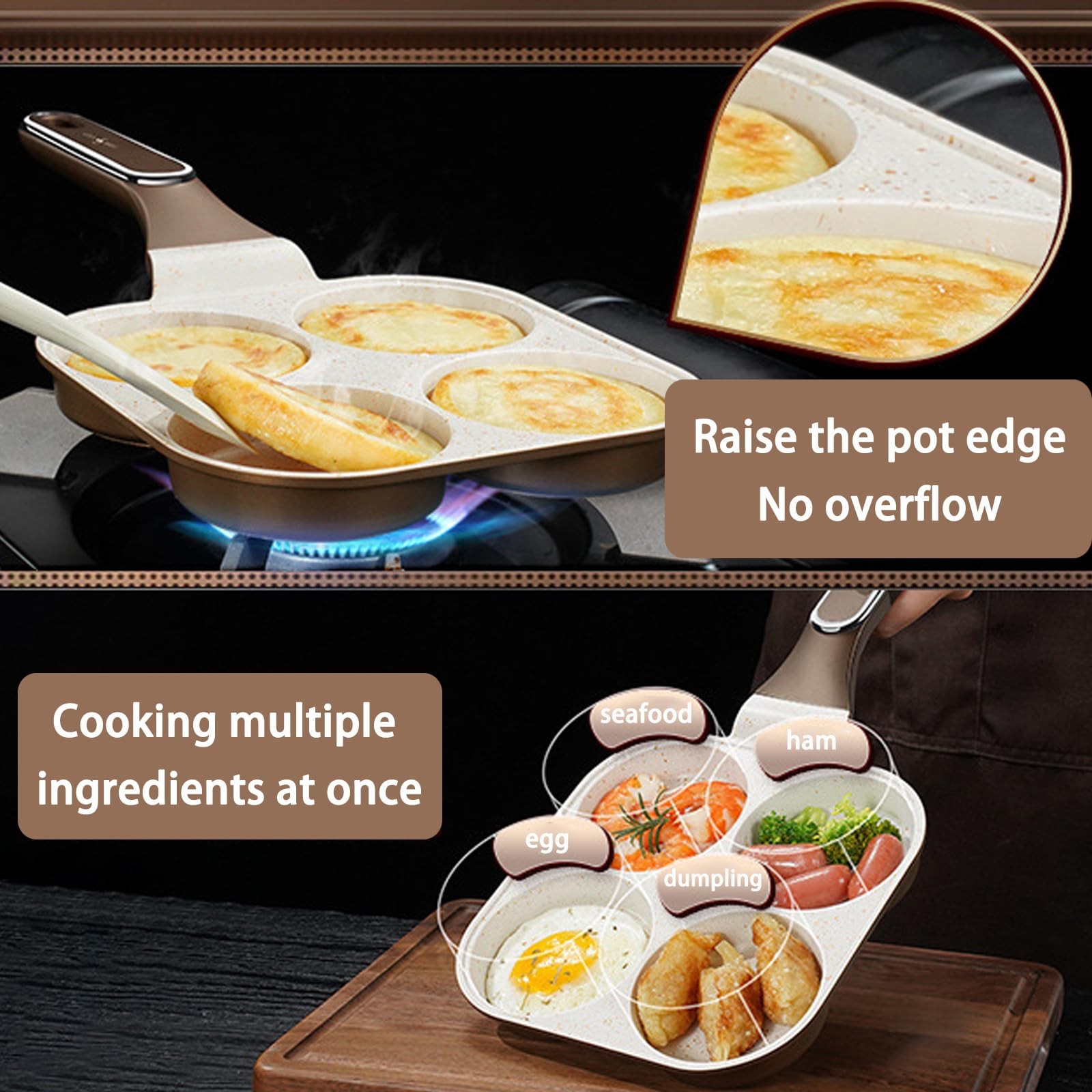 1 PC 4Cup 4in1 Nonstick Omelet Egg Frying Pan Divided Breakfast Grill White