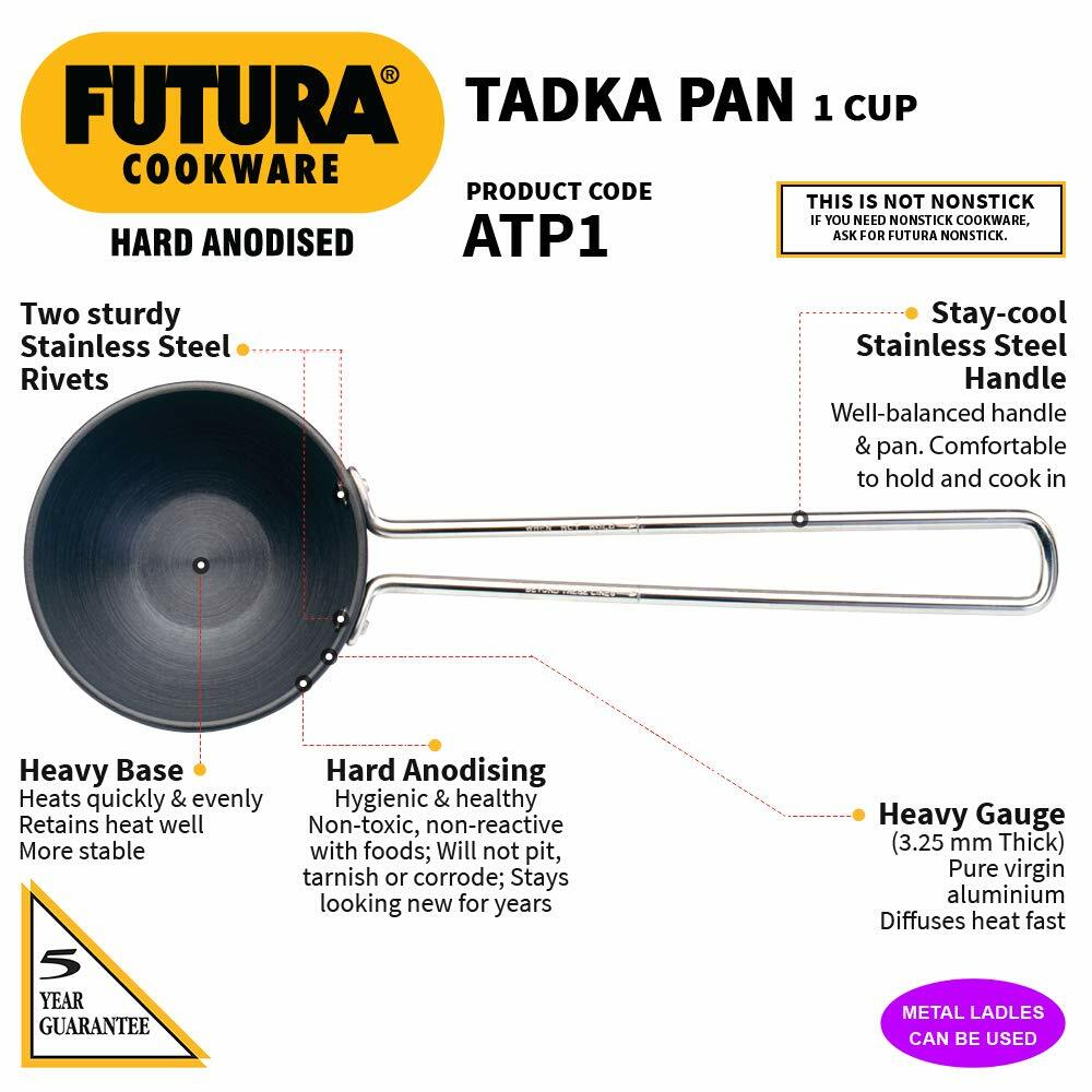 Hawkins Futura Hard Anodised 1-Cup Tadka Pan 10 cm Spice Heating ATP1 FREE SHIP