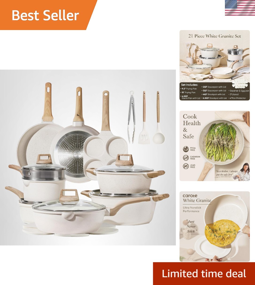 Luxury 21-Piece Nonstick Cooking Set with Utensils – Versatile for All Stovetops
