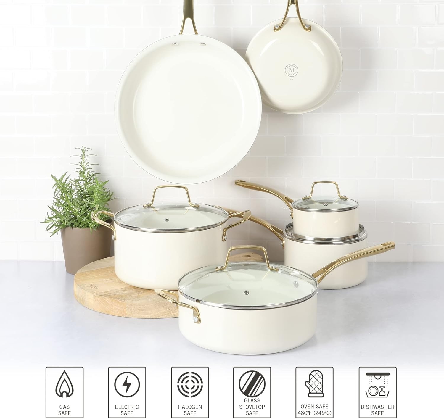 Cookware Set Ceramic Non Stick Pots Pans 10 Piece Heavy Gauge Aluminum