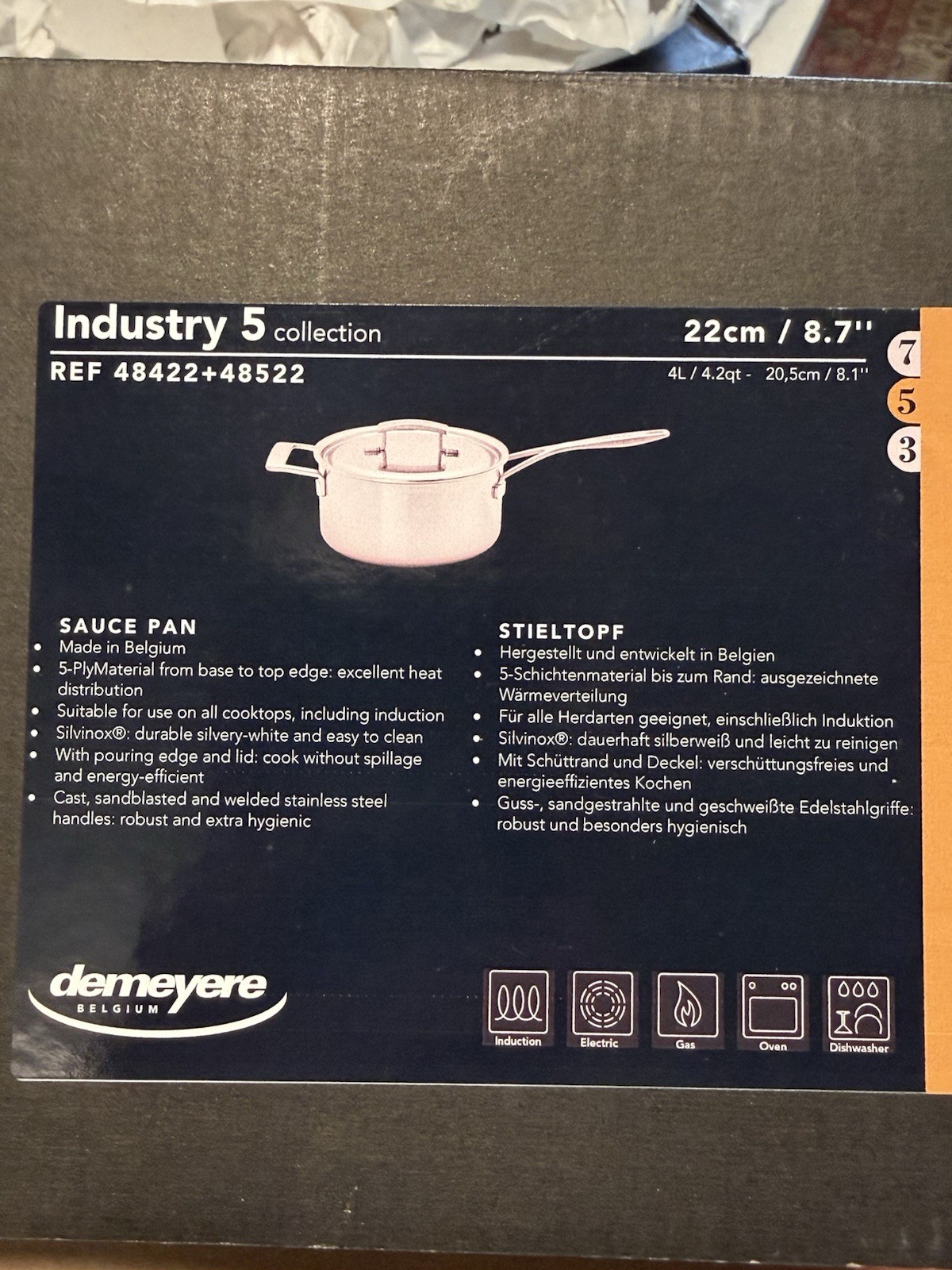 Demeyere Industry 5 Sauce Pan 22cm & Low Saute Pan 24cm w/ Lids Set