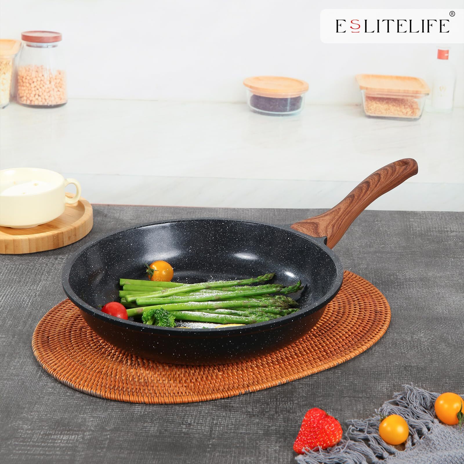 Frying Pan Set with Lids Nonstick Skillet Set Egg Omelette Pans, Granite Coat…