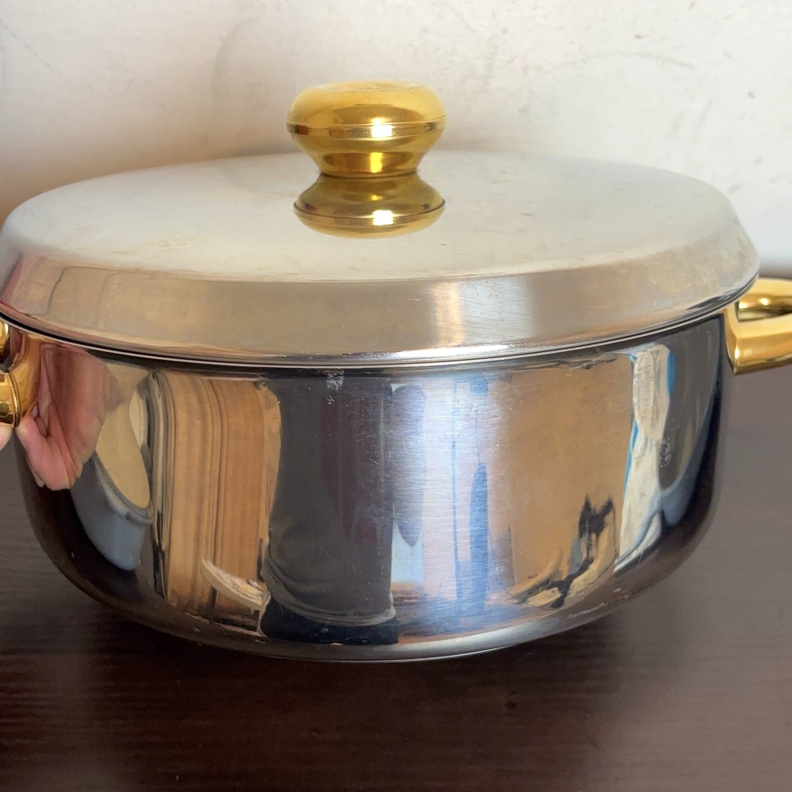 Inox 18/10 Stainless Steel Stockpot Swiss Switzerland Two Tone Gold Silver 10×4