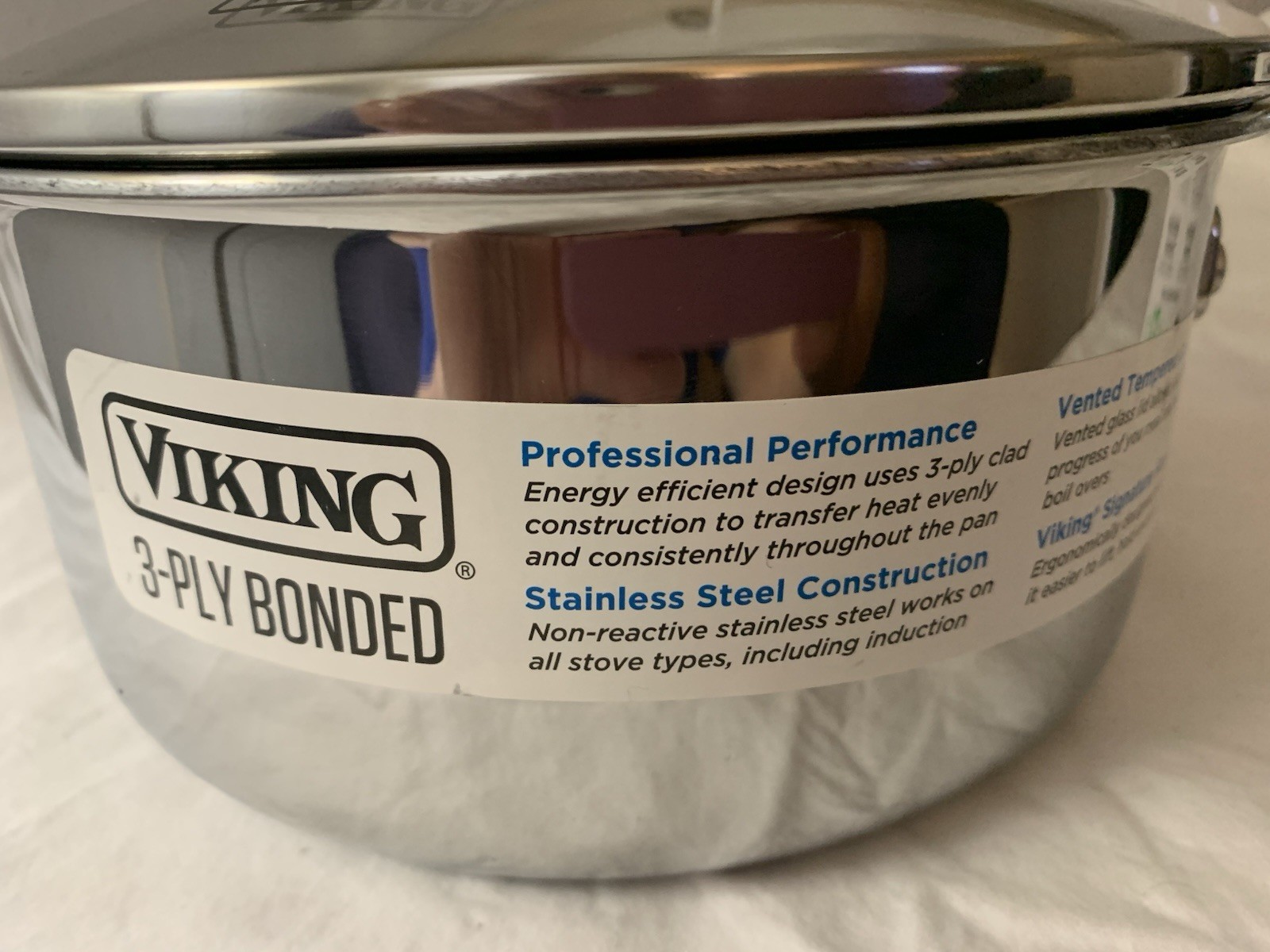 NWT VIKING 3-PLY STAINLESS STEEL Sauce Pan POT WITH GLASS LID 2.25 QT NEW