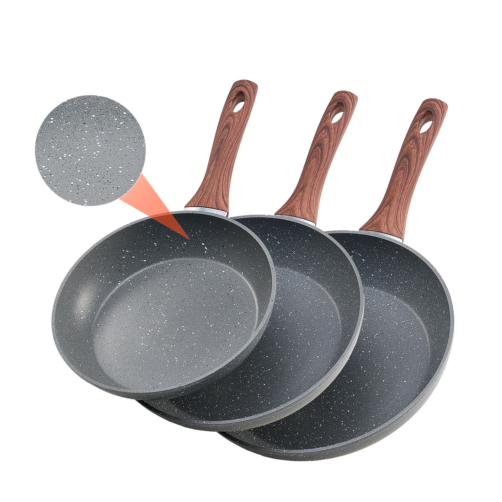 VEVOR 3 Piece Frying Pan Aluminum Skillet Set 9.5 11 12 in Nonstick Pre-Seasoned