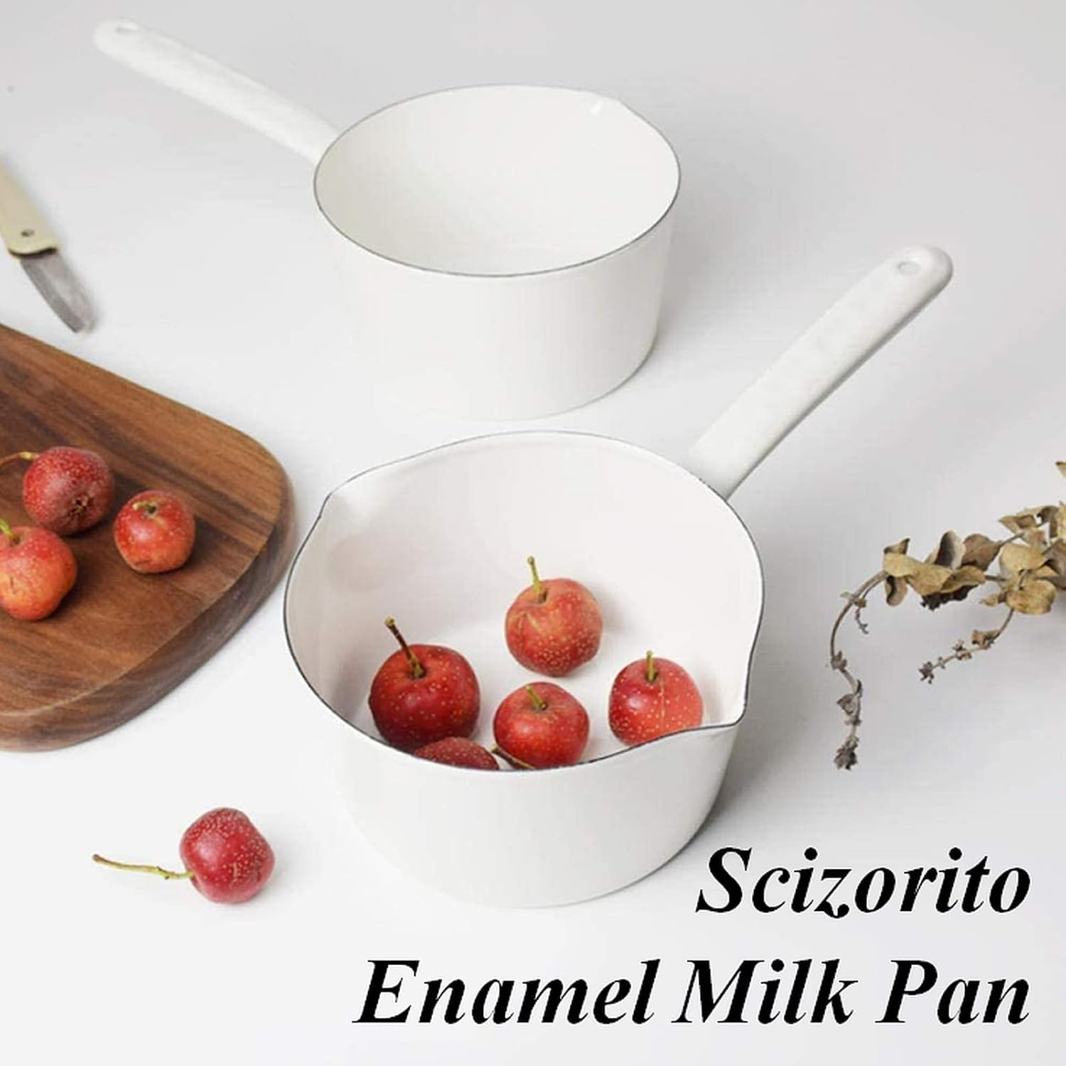 1.2L Enamel Milk Pan, Nonstick Milk Pot with Pour Spouts, Even Heat Conduction,