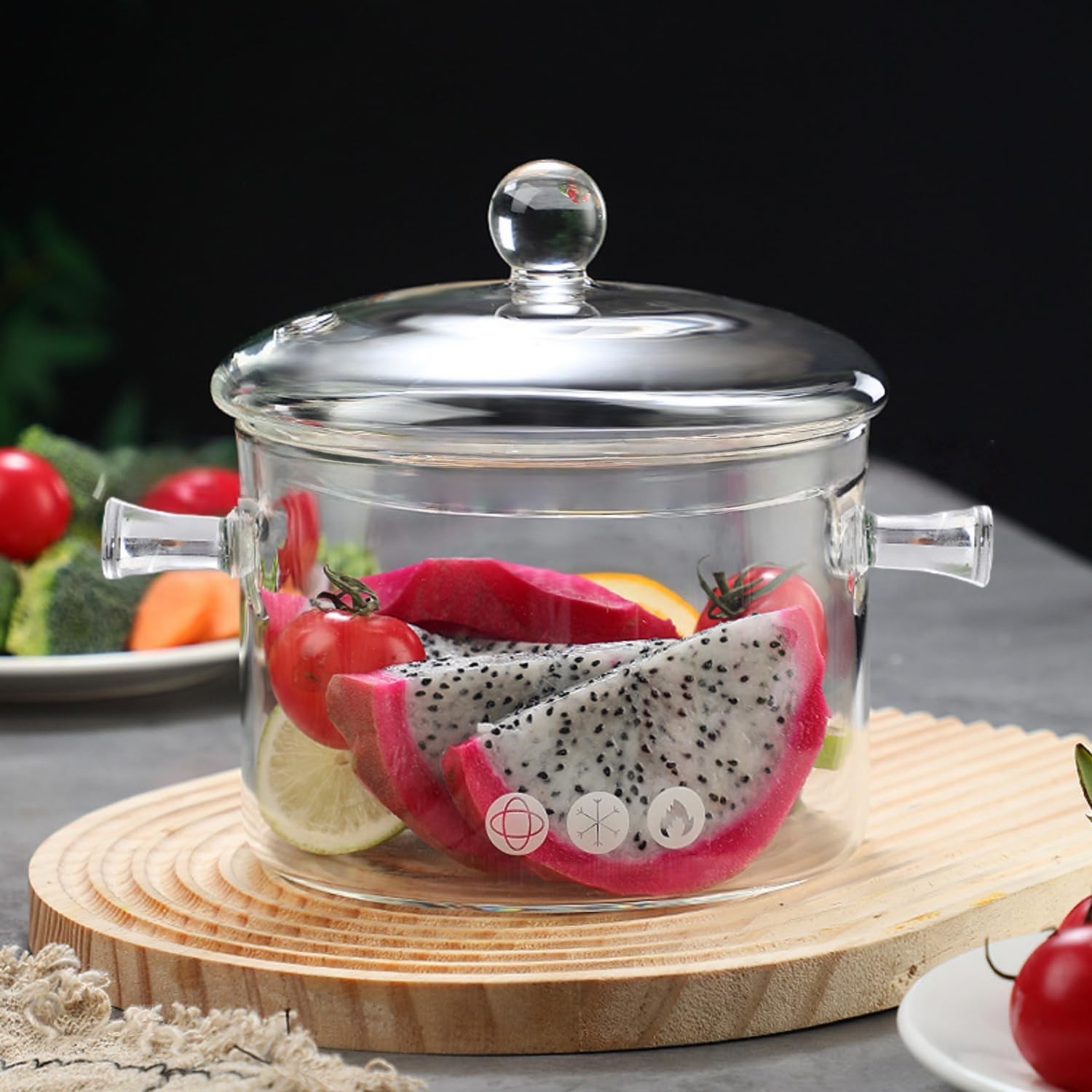 1.9L Glass Cooking Pots Heat-Resistant Borosilicate Glass Saucepan W/ Cover Hot