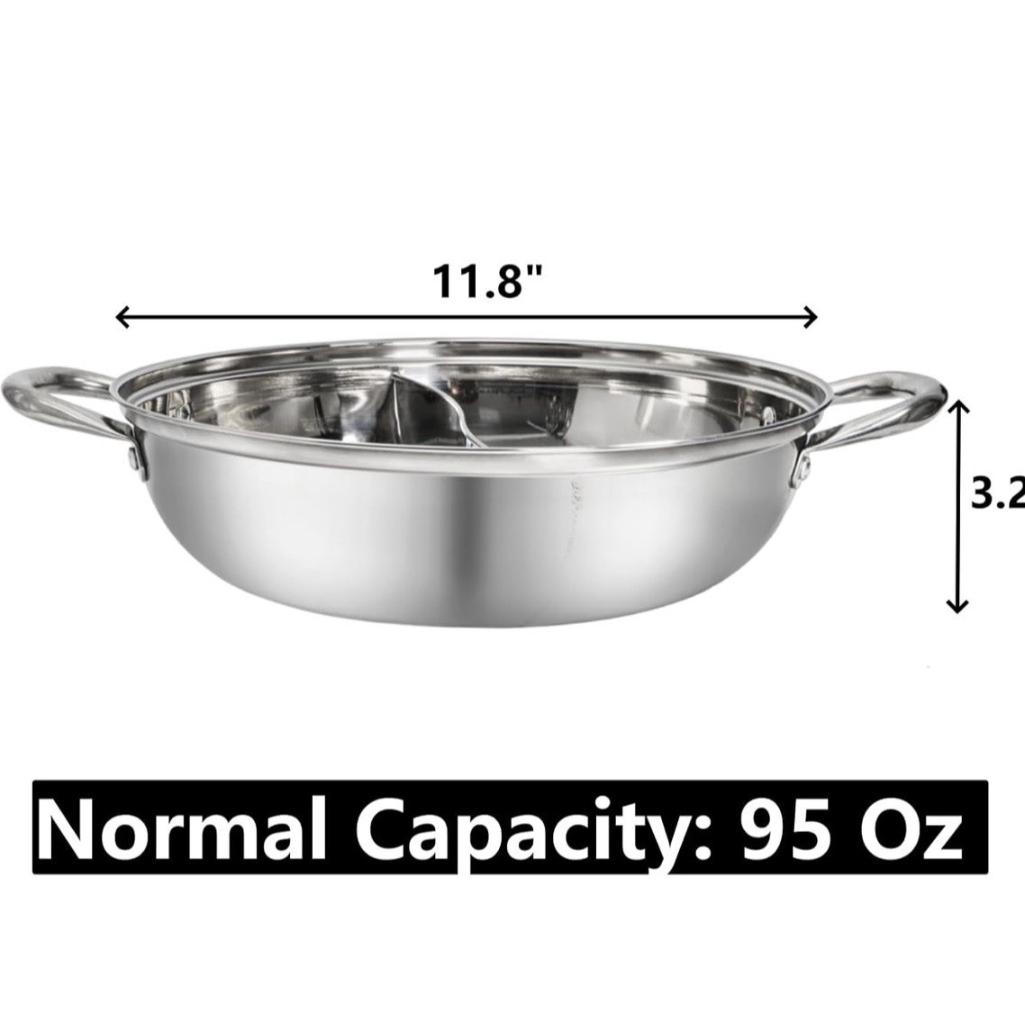 304 Stainless Steel Hotpot Pot with Divider, 12 Inches Double-Flavor Shabu Shabu