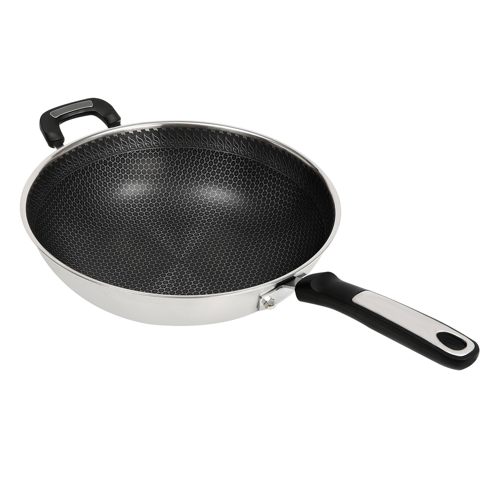 Large Honeycomb Wok Pan with Lid & Stainless Steel Steamer Cooking Pot Nonstick