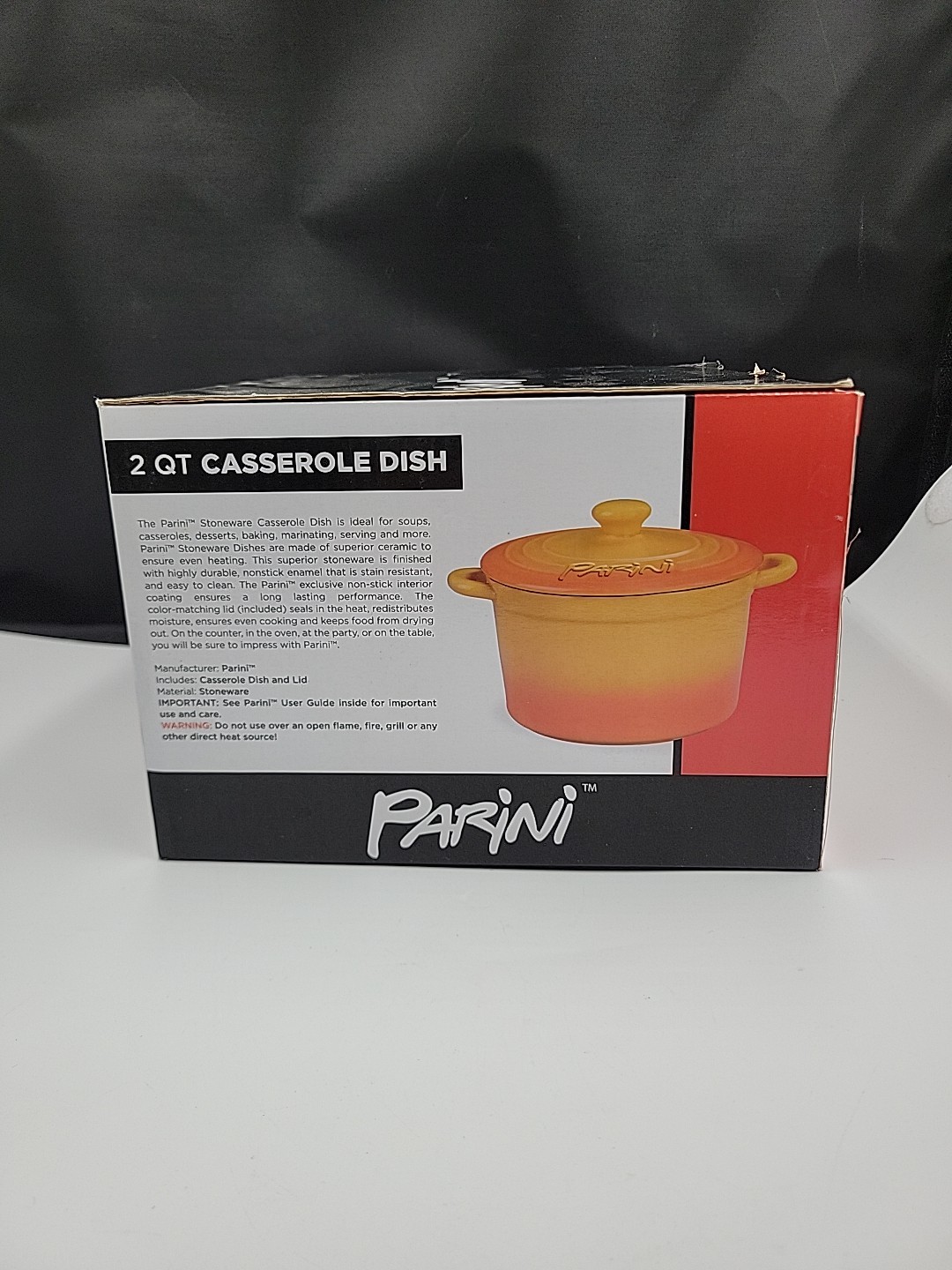 STONEWARE/PARINI 2 Quart Casserole Dish – Yellow/Orange Cookware W/Lid NIB