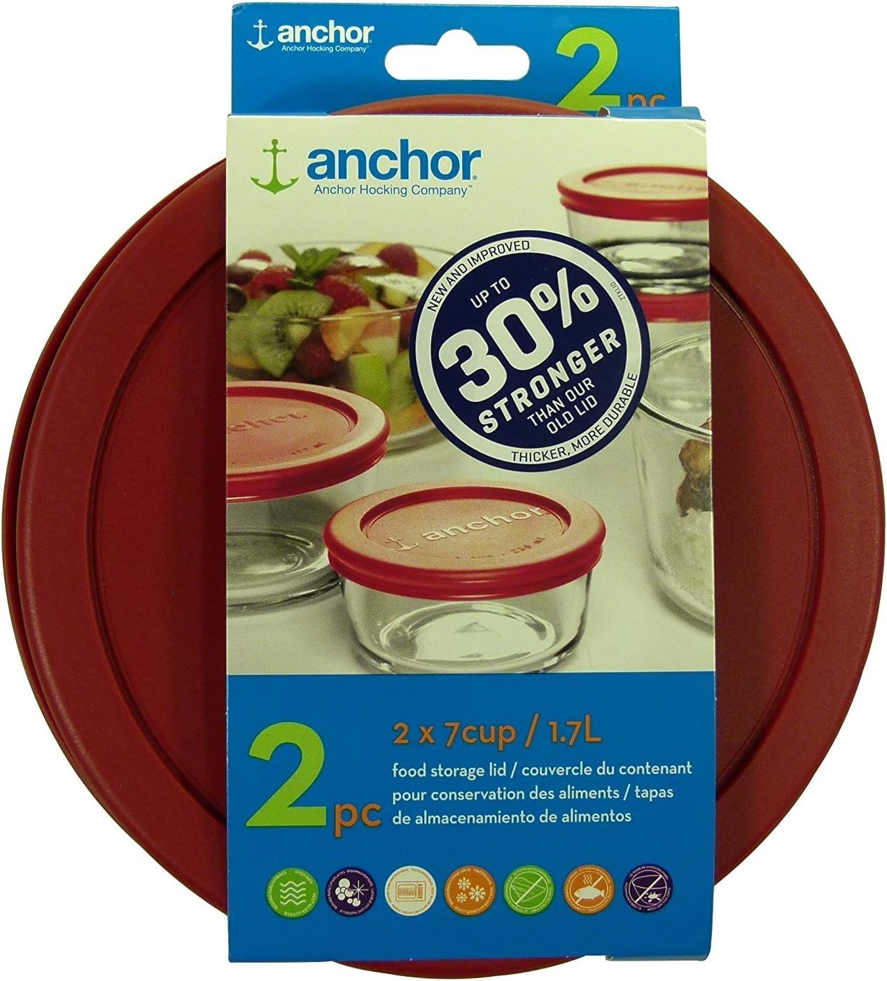 Anchor Hocking Stronger Replacement Lid 2 x 7 Cup / 1.7 L / 1.75 qt, Red, Round