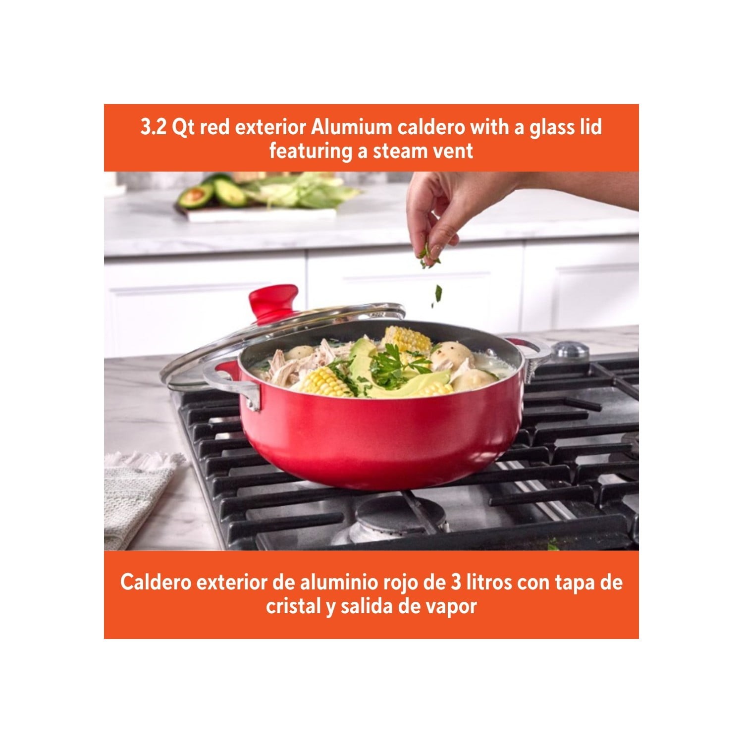 3.2 Quart Ceramic Caldero Red W/ Lid & Dishwasher Safe Oven Safe