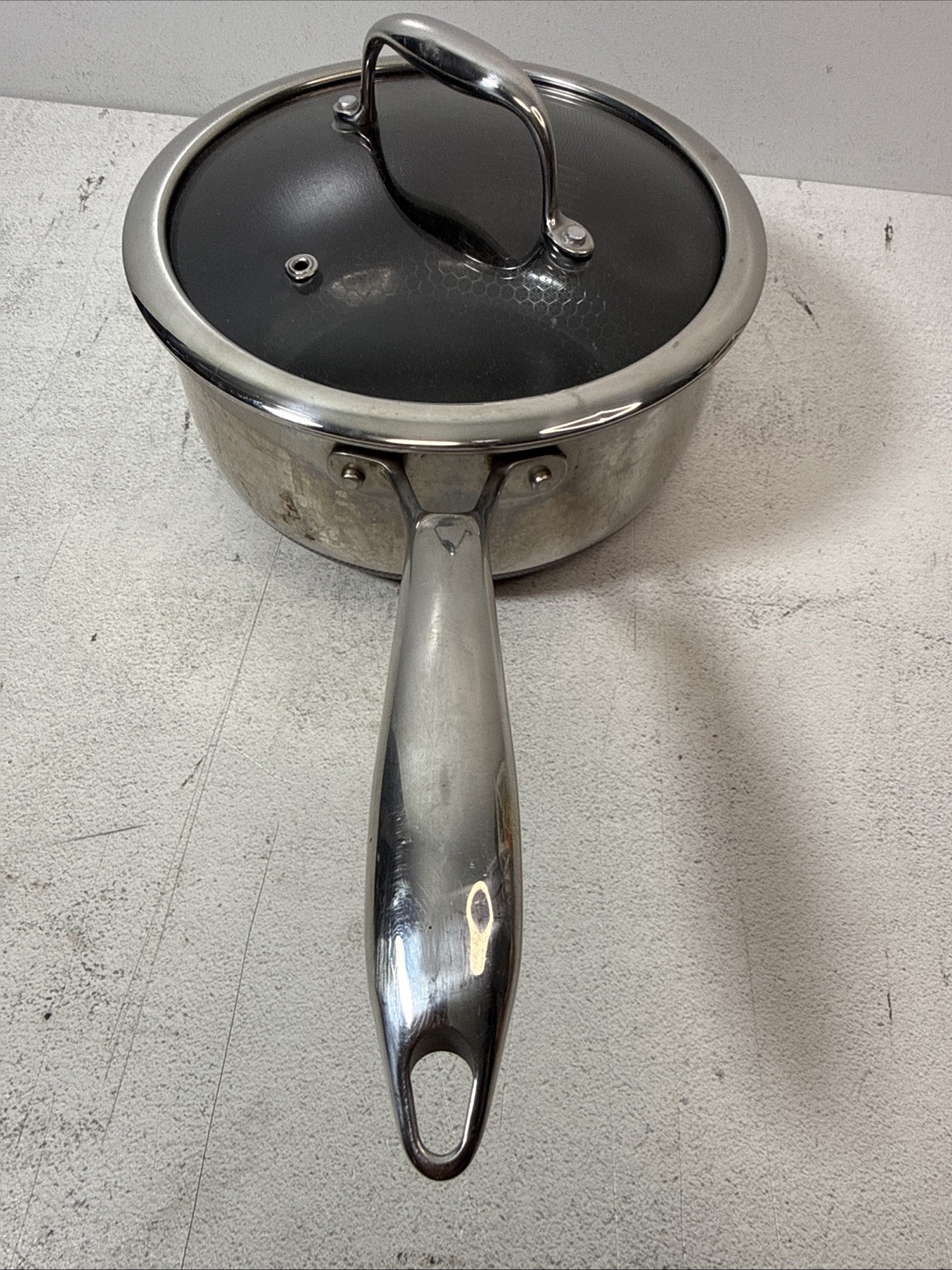 Hexclad Hybrid Nonstick 3 QT Quart Saucepan Pot 8″ With Glass Lid *AS IS*