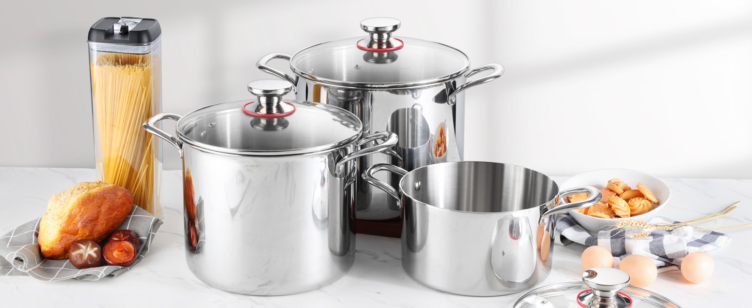 12QT Large Stainless Steel Stock Pot with Lid, Tri-ply Cooking Soup Stockpot