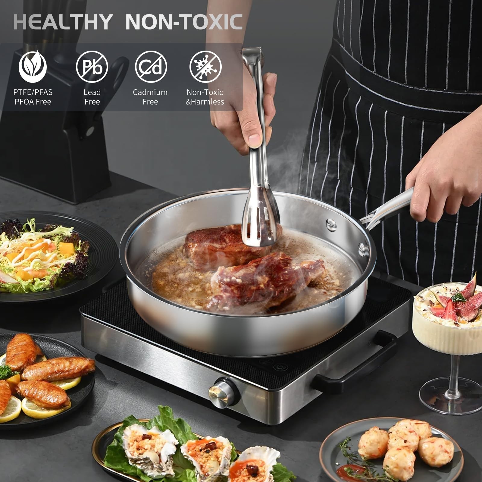 16PC Stainless Steel Cookware Set, Non-Toxic Induction Pots & Pans, Steamer, Ute