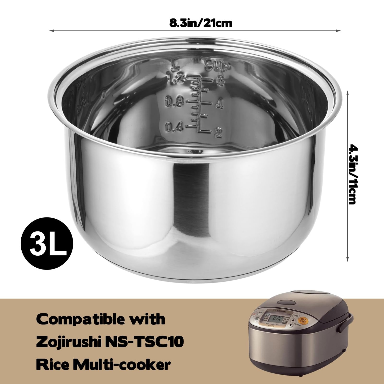 304 Stainless Steel Inner Pot 3.17 QT Rice Cooker Inner Pot Compatible with Z…