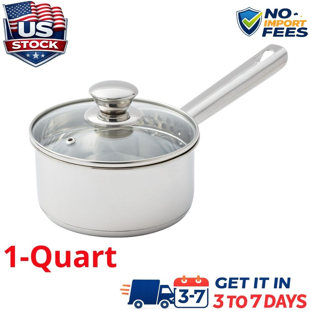 Stainless Steel 1-Quart Saucepan with Straining Lid