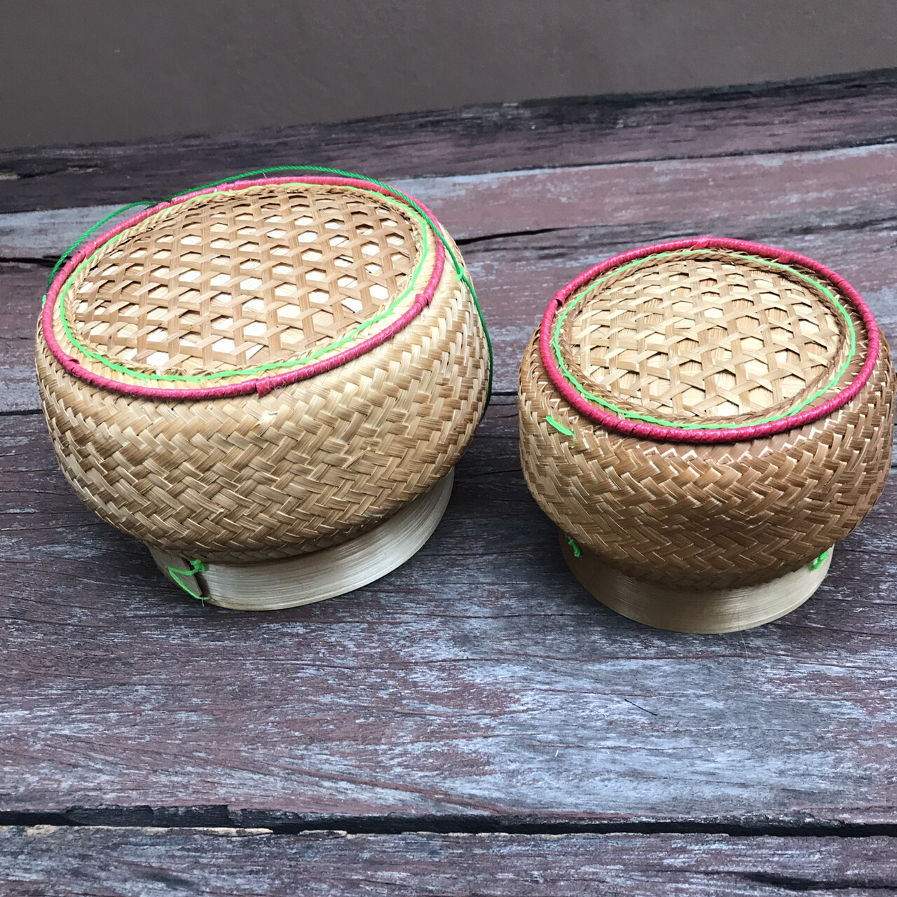 Vintage Thai Handicraft Kratip Sticky Rice Serving Natural Brown Bamboo Basket