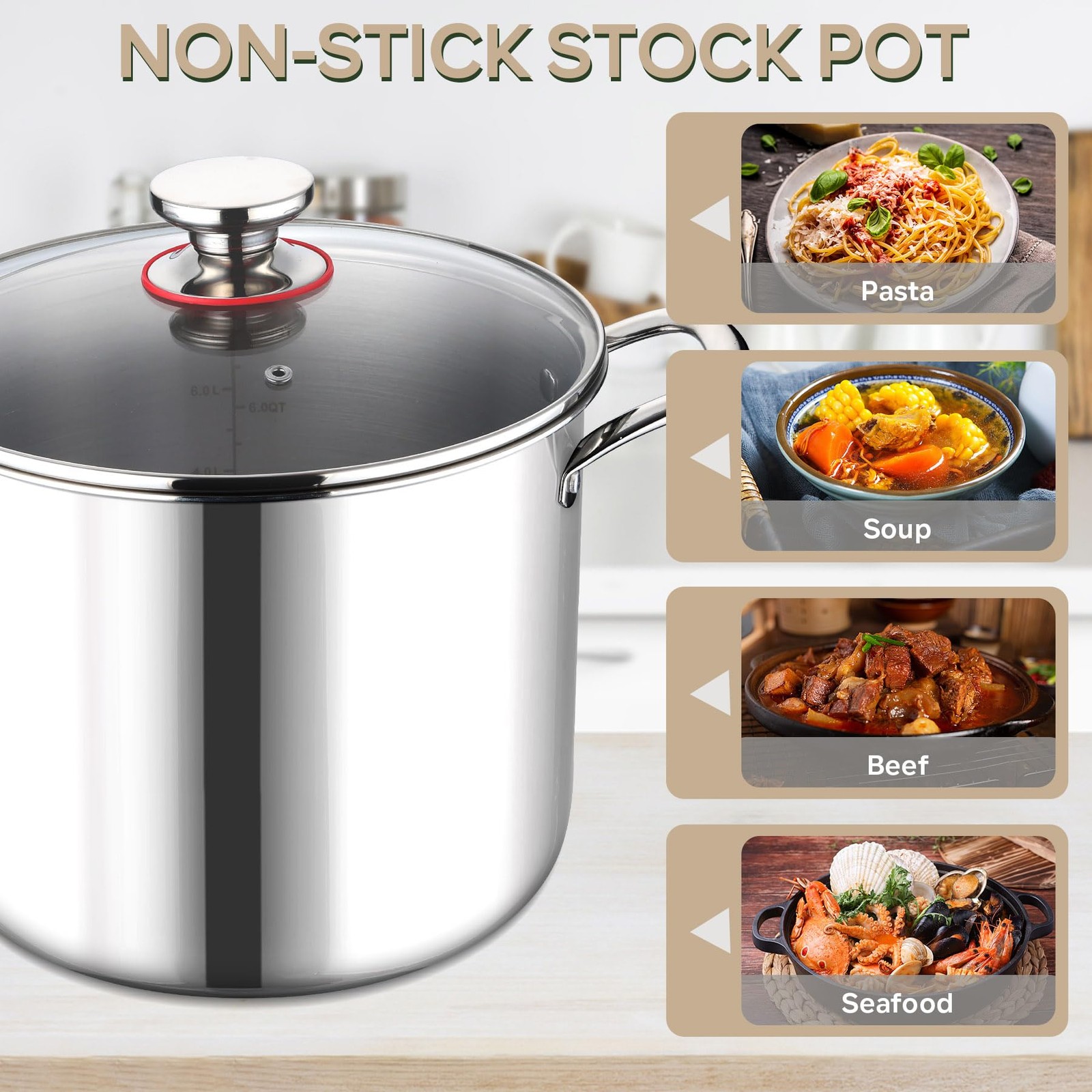 Lianyu 10 Quart Pot Lid 10Qt Tri-Ply Heavy Duty Stock Pot 18/10 Stainless Steel