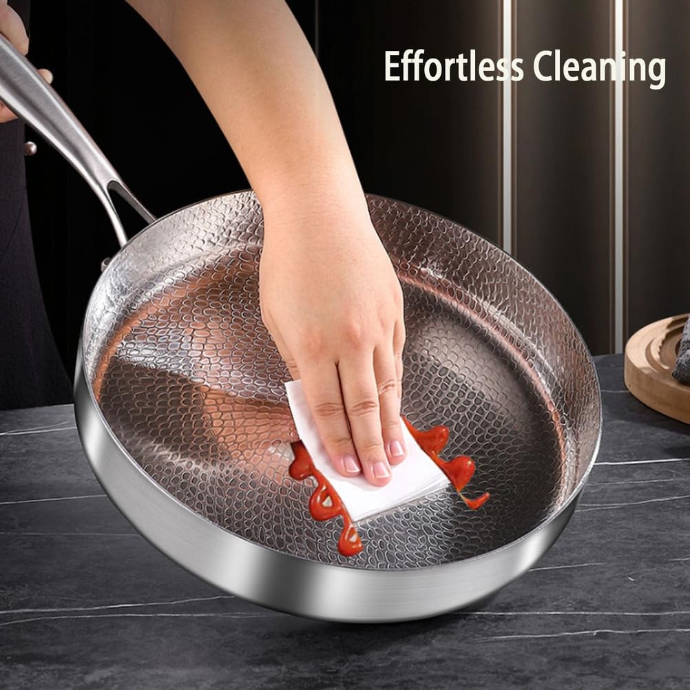 Titanium Hammered Pan with Lid, Multifunctional Ultra-Durable Scratch-Resista…