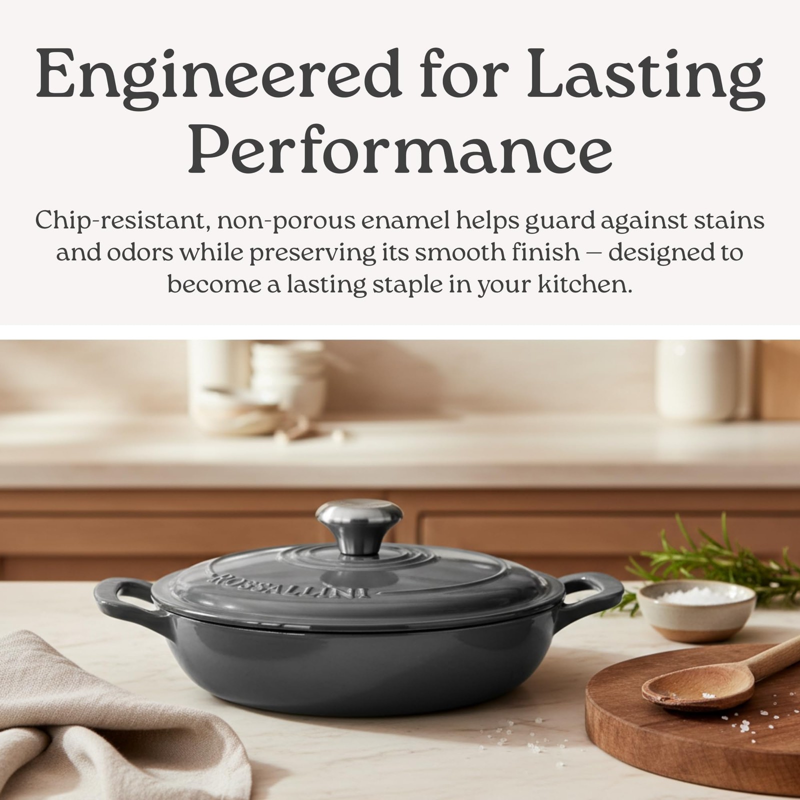 Rossallini Signature Enameled Cast Iron Braiser Non-Stick Serving Pot Tight