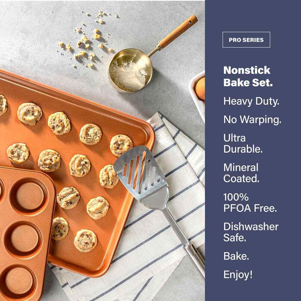 Gotham Steel Bakeware Set Baking Cookie Sheet Cake Pan Copper Non Stick 5 Piece