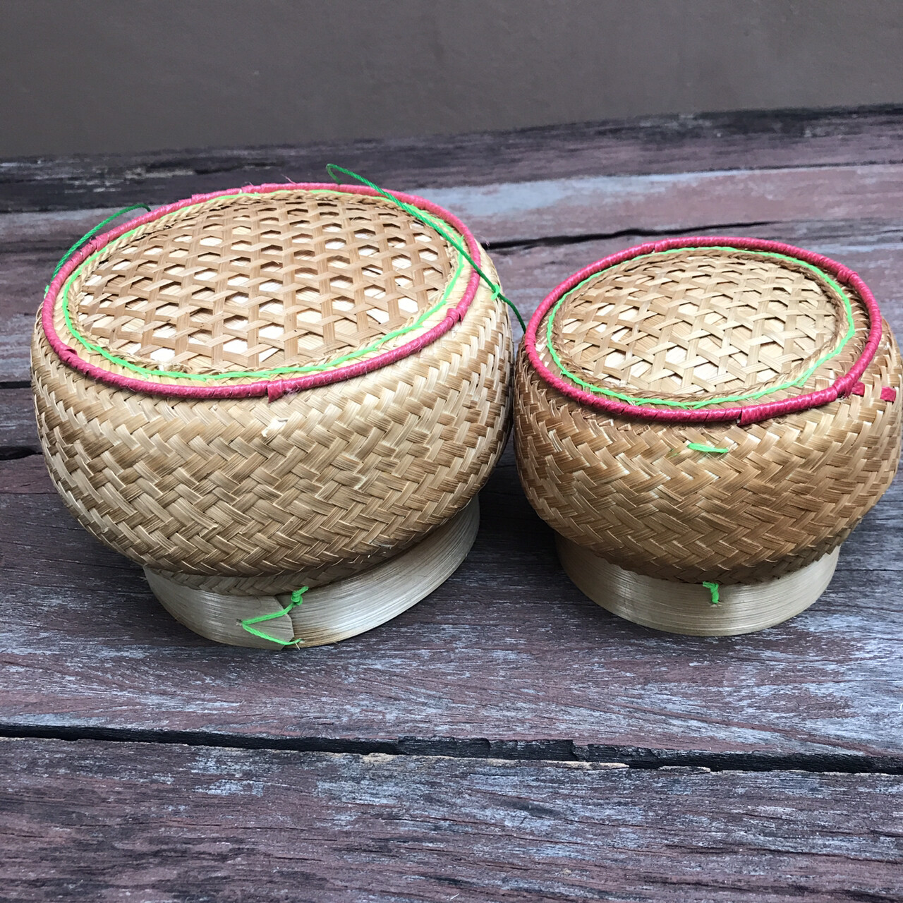 Vintage Thai Handicraft Kratip Sticky Rice Serving Natural Brown Bamboo Basket