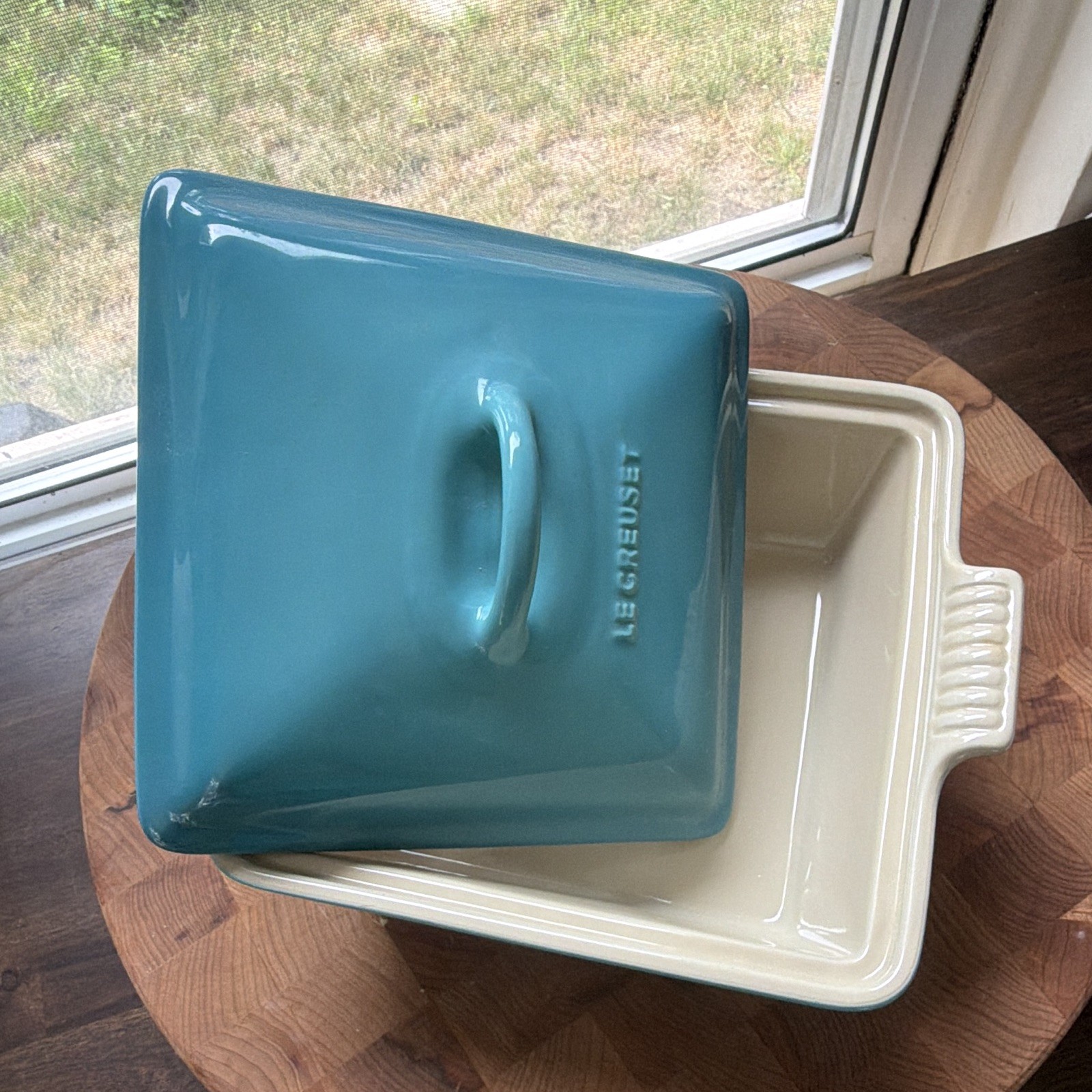 Le Creuset Square Ceramic Casserole Dish w/ Lid 2.2L Blue/Beige 22-37