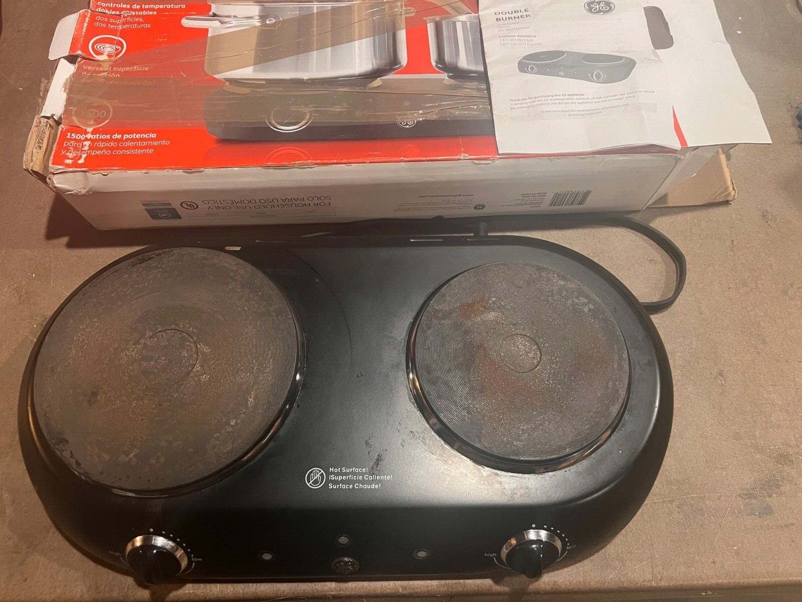 General Electric 169214 120V 1500 W Dual Burner Hot Platel, Black