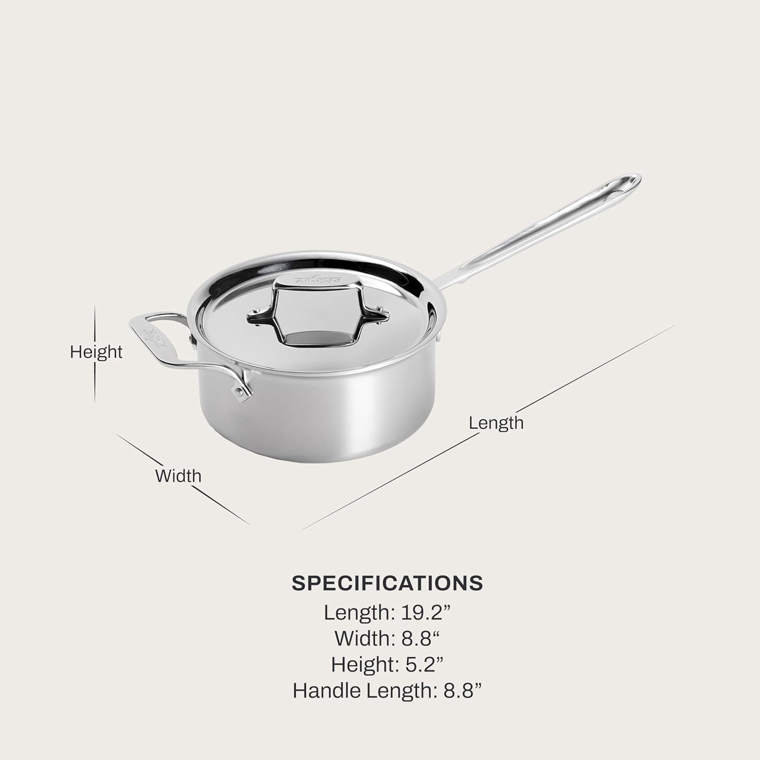 Durable 3 Quart 5-Ply Stainless Steel Saucepan, Induction & Broiler Safe
