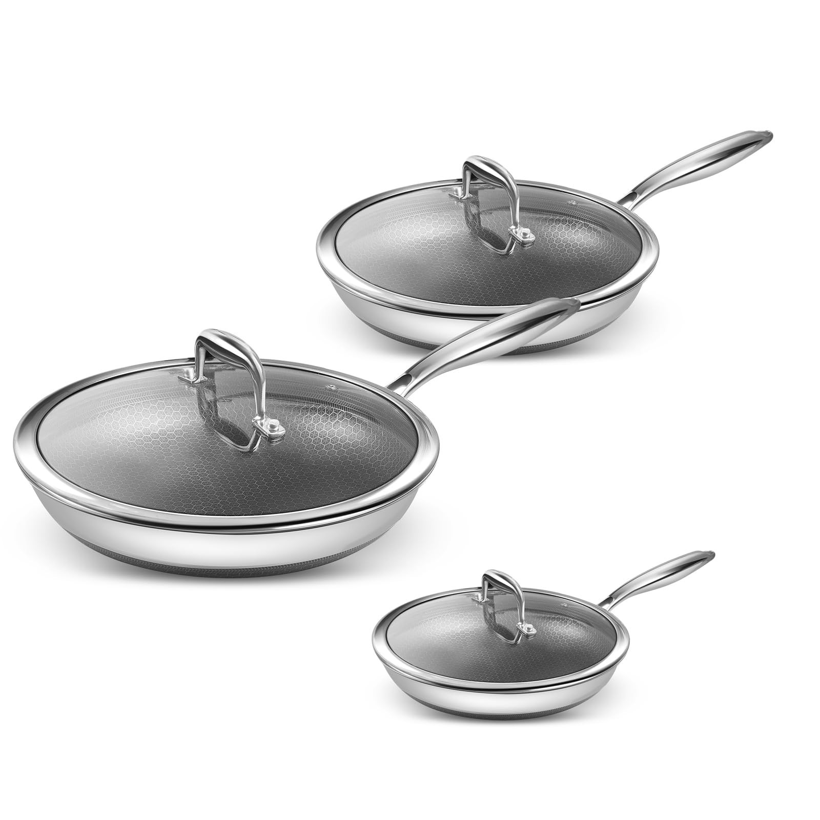 CYRDER Frying Pans Set Non Stick, 6 Pcs Premium 18/10 5-Ply Stainless Steel 8