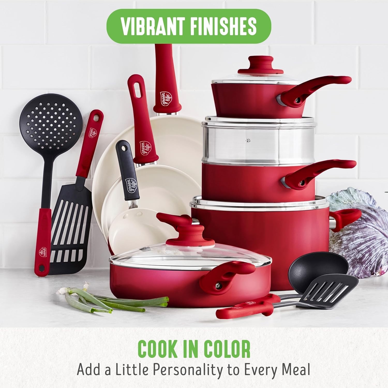 16-Piece Nonstick Ceramic Cookware Set – Safe, Stylish, and Versatile, Red