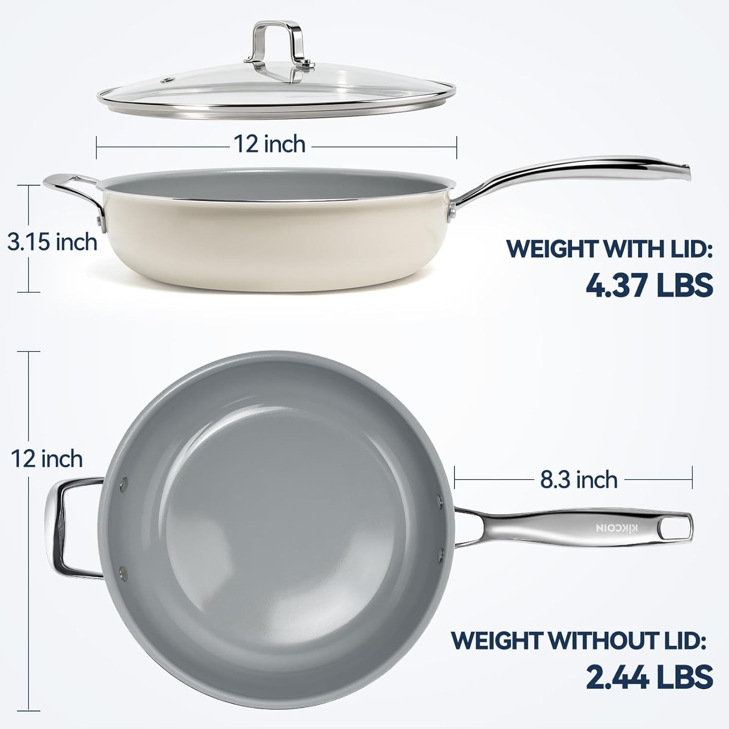 Nonstick Frying Pan with Lid – 12 Inch Ceramic Deep Frying Pan for Cooking – 5 Q