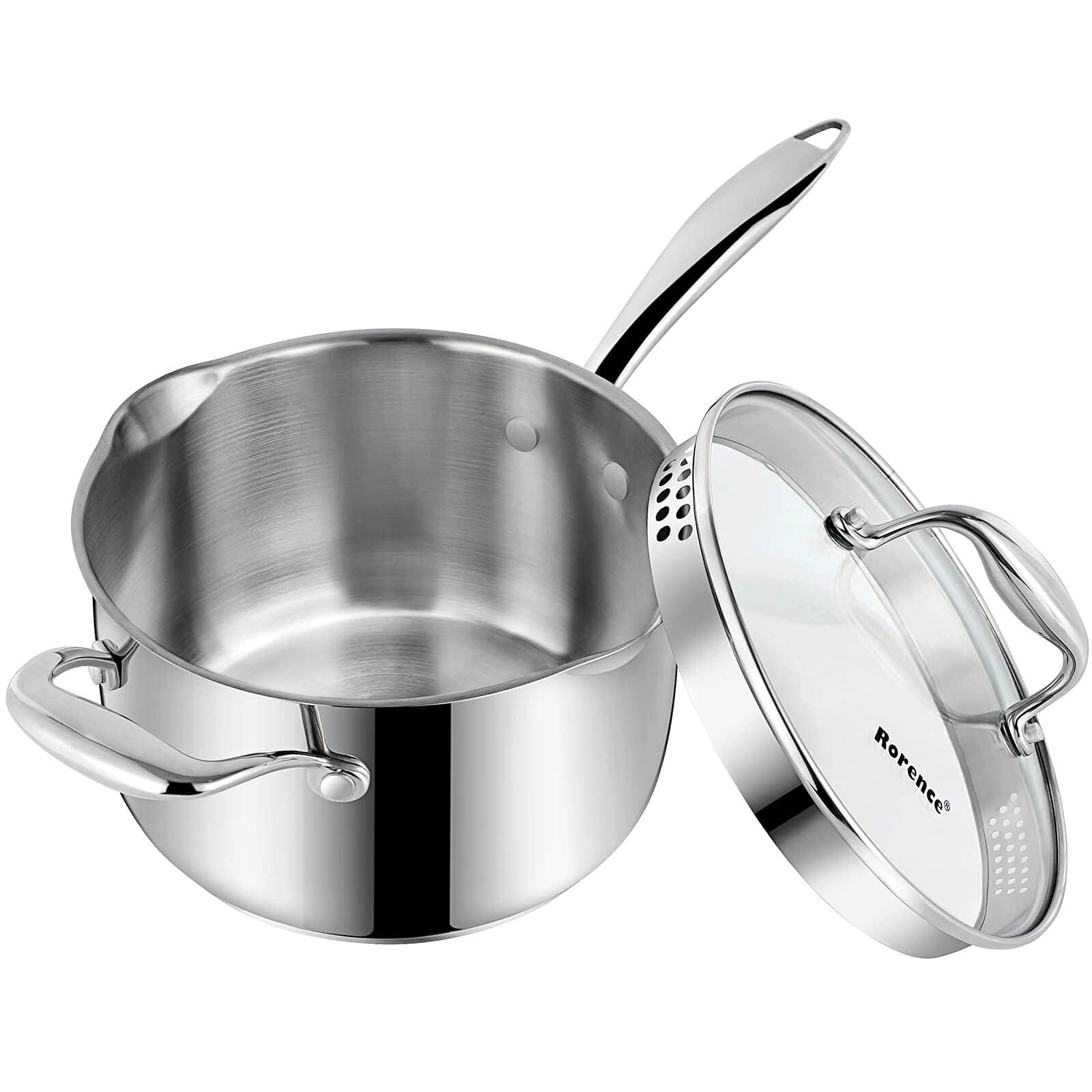 Stainless Steel Saucepan Sauce Pan with Pour Spout & Glass Lid with Strainer …