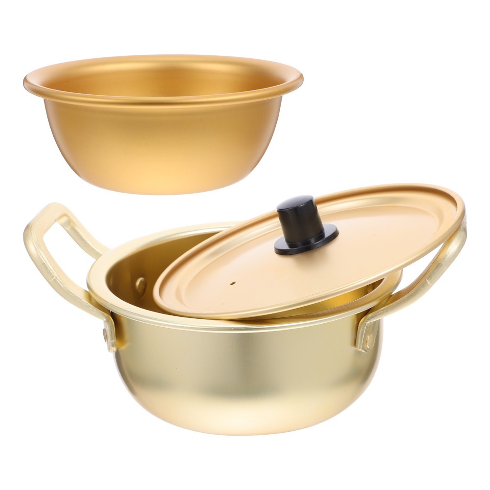 1 Set Reusable Aluminum Alloy Korean Ramen Cooking Pot with Lid and Small Bowl