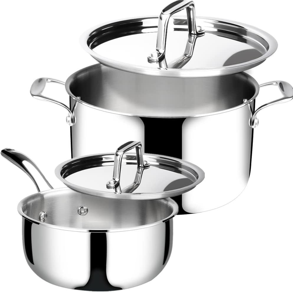 Duxtop Whole-Clad Tri-Ply Stainless Steel 3Qt Saucepan and 6.5Qt Stockpot Bundle