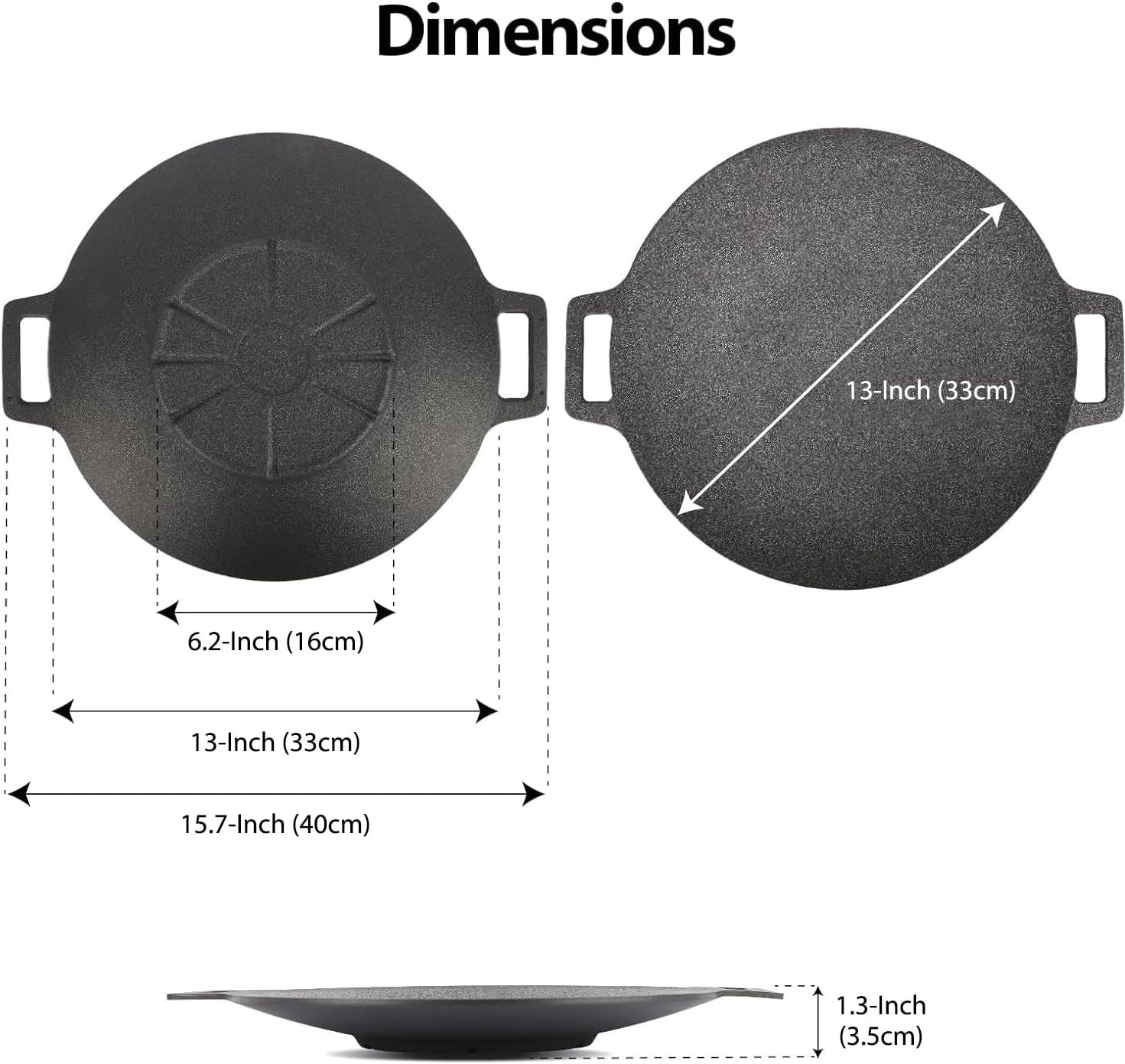Korean BBQ Grill Pan 33cm Nonstick Round Griddle Indoor Camping KBBQ Samgyeopsal