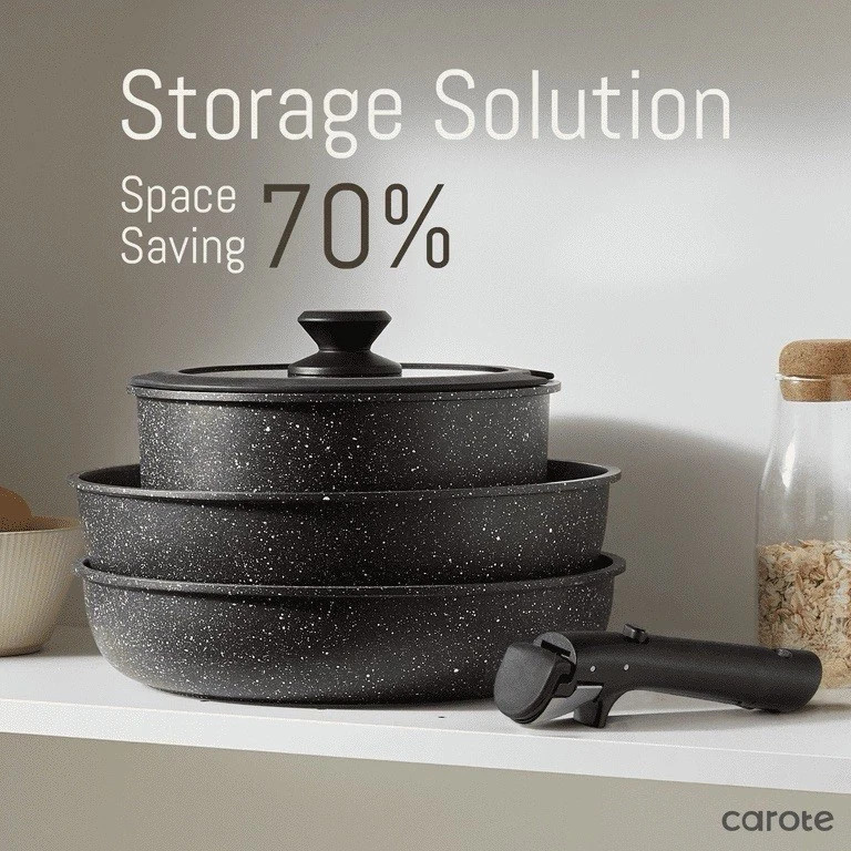 Carote 6 Pcs Nonstick Cookware Set, Granite Reinforced Non-Stick Pots And Pans