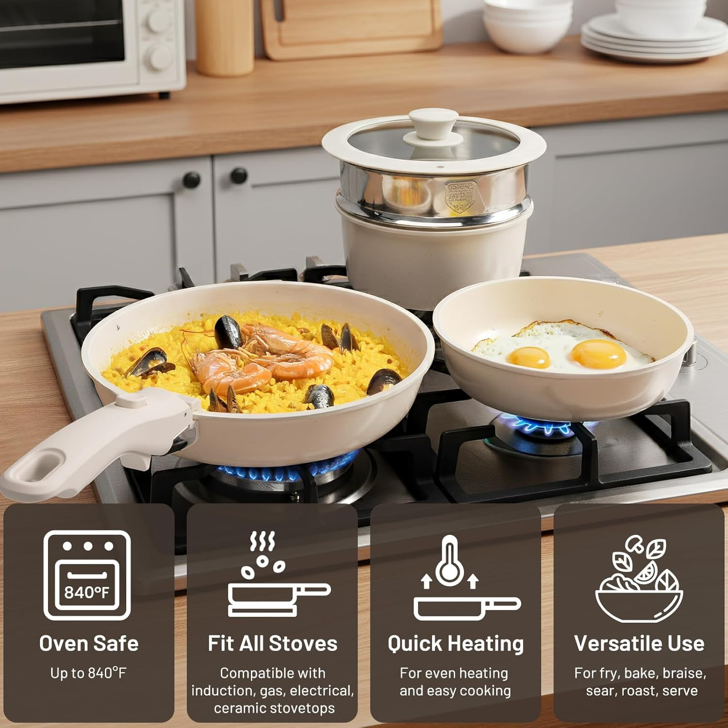 Nonstick Pots And Pans Set Ceramic Cookware Detachable Handle 25 Pack Induction