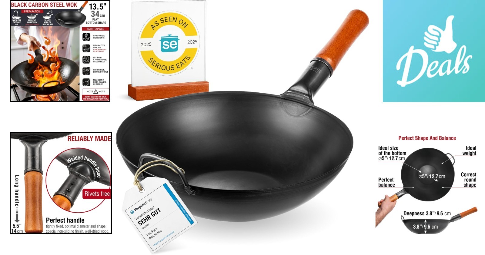13.5-Inch Heavy-Duty Carbon Steel Wok – Cook on Induction, Gas & Open Fire