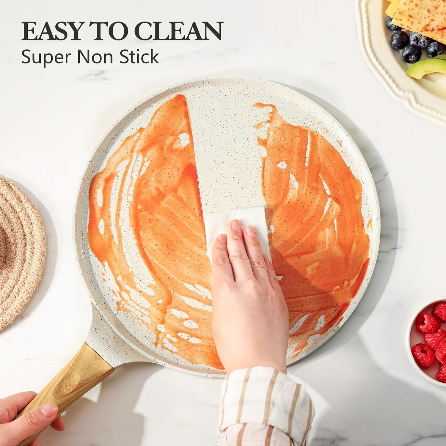 12 Inch Ceramic Non-Stick Crepe Pan Induction Cookware Pancake Skillet White