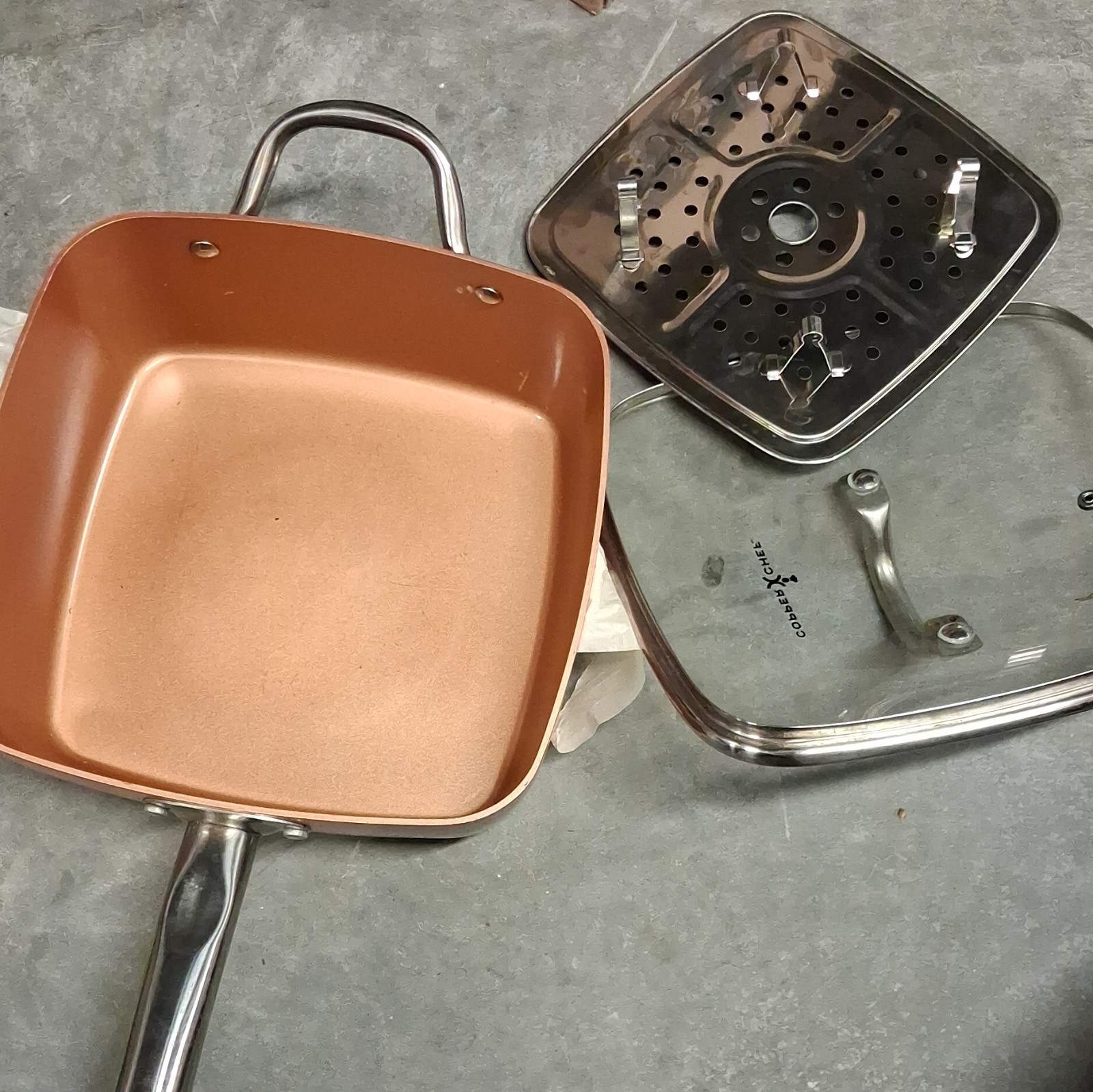 Copper Chef 11″ Square Non-Stick Frying Pan Skillet w/ Glass Lid