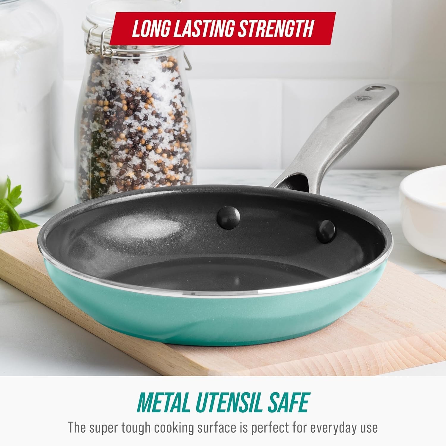8″ Diamond-Infused Ceramic Nonstick Frying Pan – PFAS-Free, Stylish Turquoise