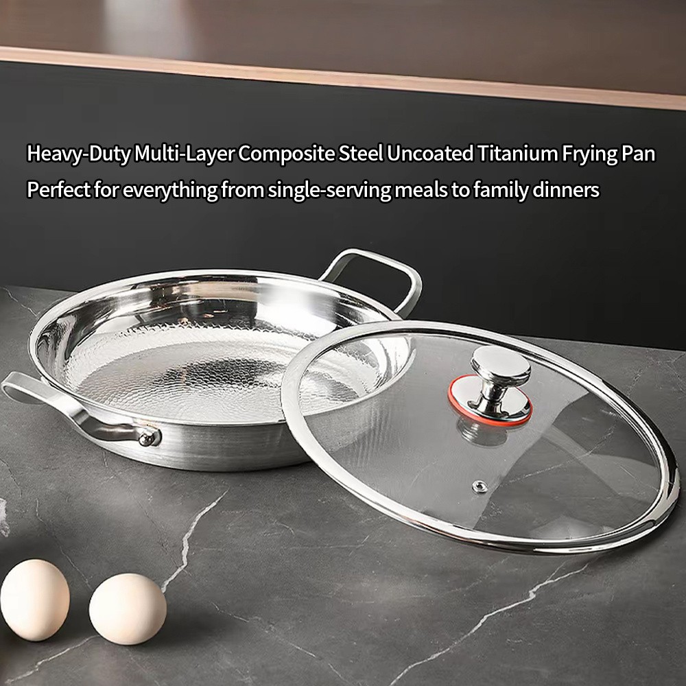 3 Ply Titanium Clad Stainless Steel Frying Pan Non Toxic Non Stick Hammered