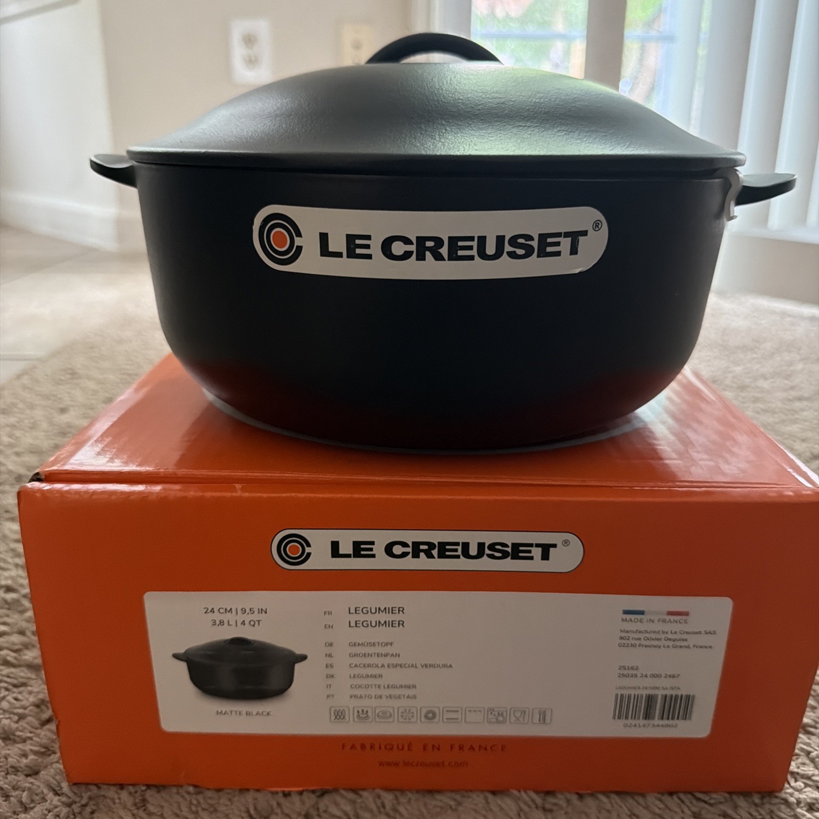Le Creuset LEGUMIER Dutch Oven Cast Iron #24, 4 Qt, Matte Black RARE