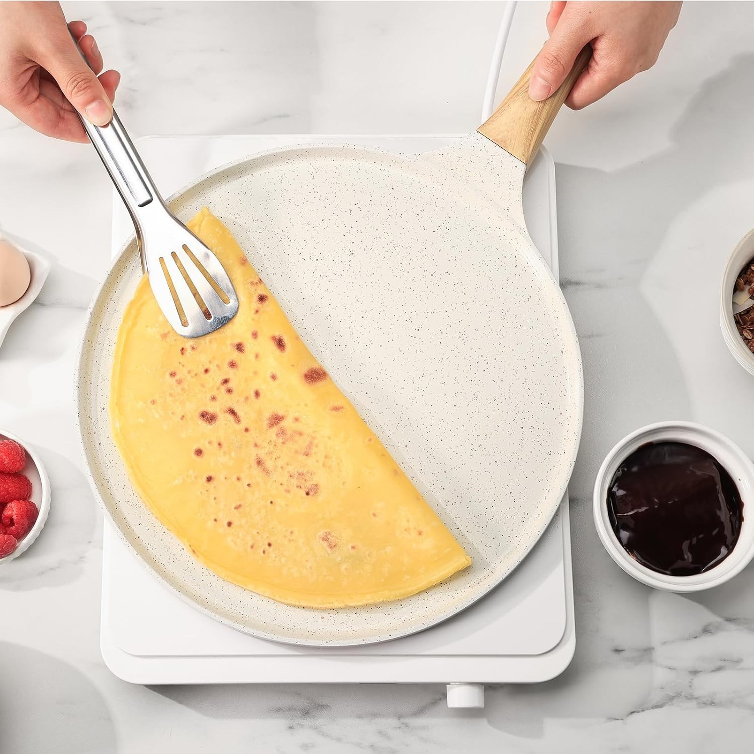 12 Inch Ceramic Non-Stick Crepe Pan Induction Cookware Pancake Skillet White