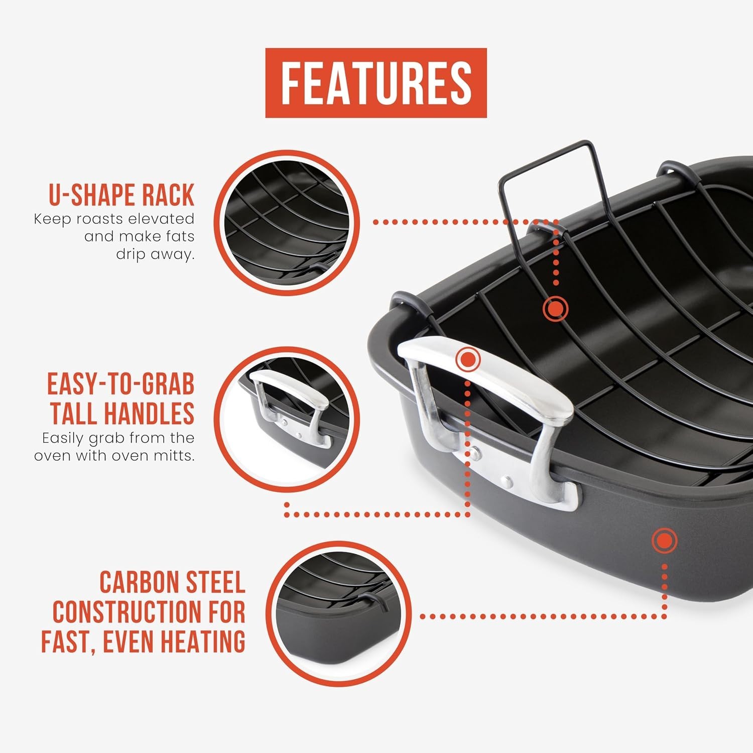 Extra-Large Carbon Steel Roasting Pan with U-Rack for Perfect Roasts