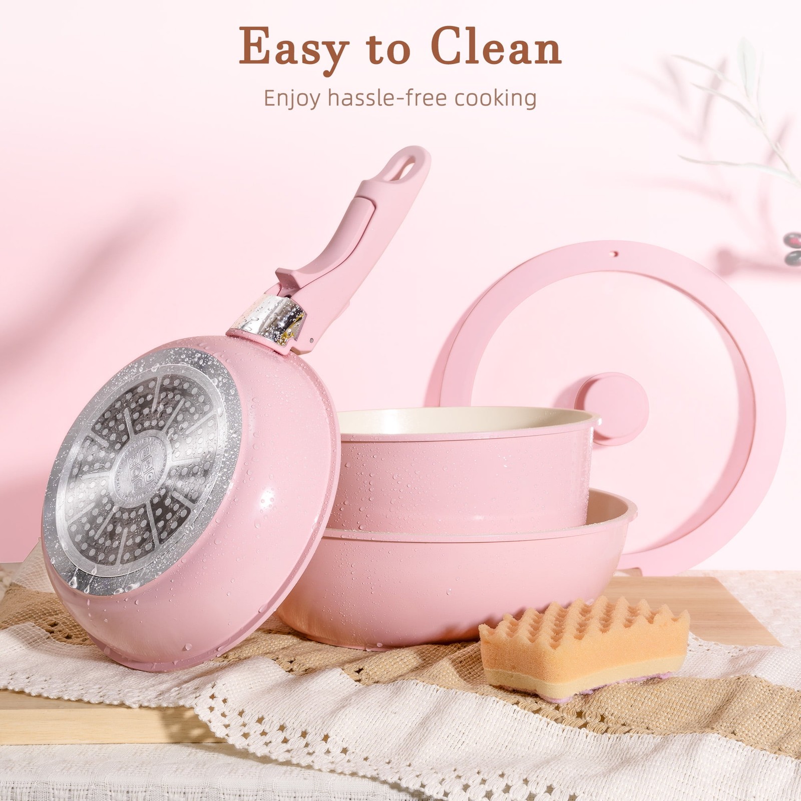 20-Piece Ceramic Pots and Pans Set Nonstick Cookware Set with Detachable Handles