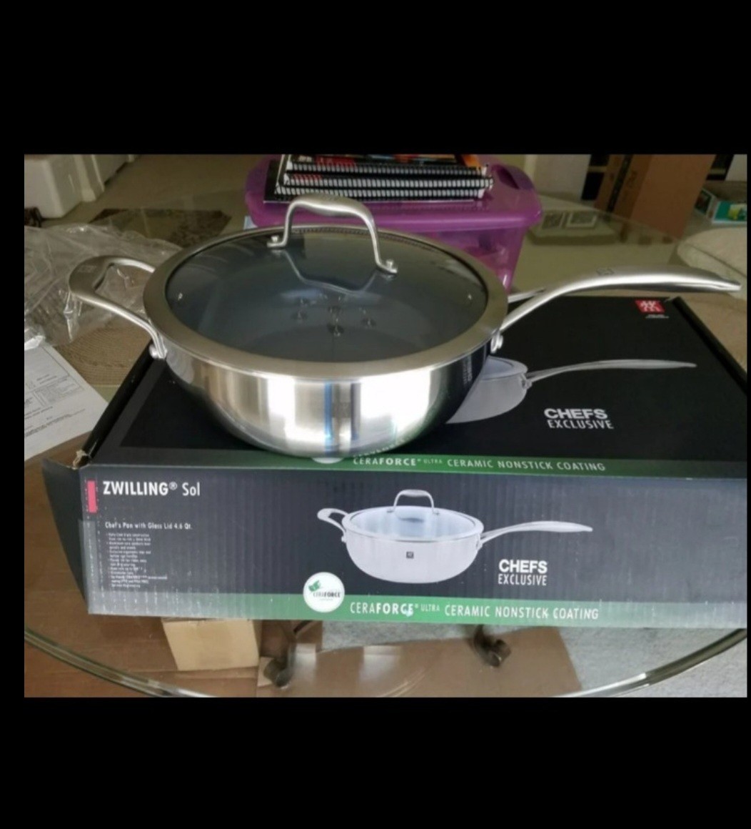 ZWILLING Sol Chef’s Pan 4.6 Qt Ceramic Non-Stick Stainless Steel with Glass Lid